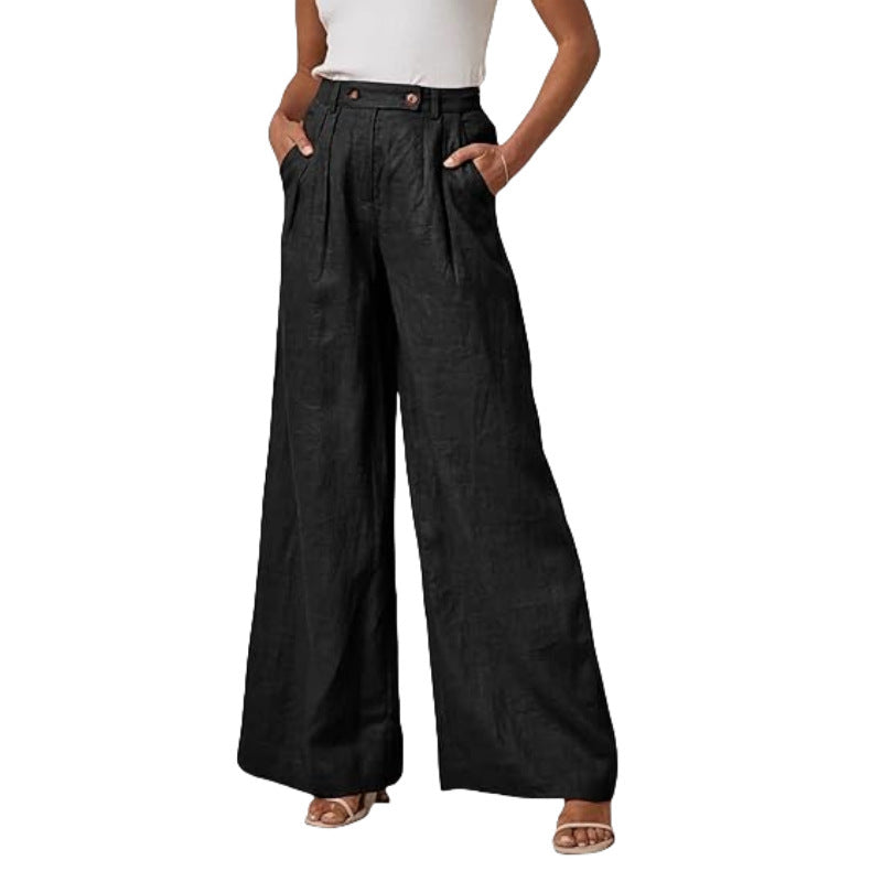 Leg Cotton And Linen Trousers Leisure Elastic High Waist Wide Leg Pants