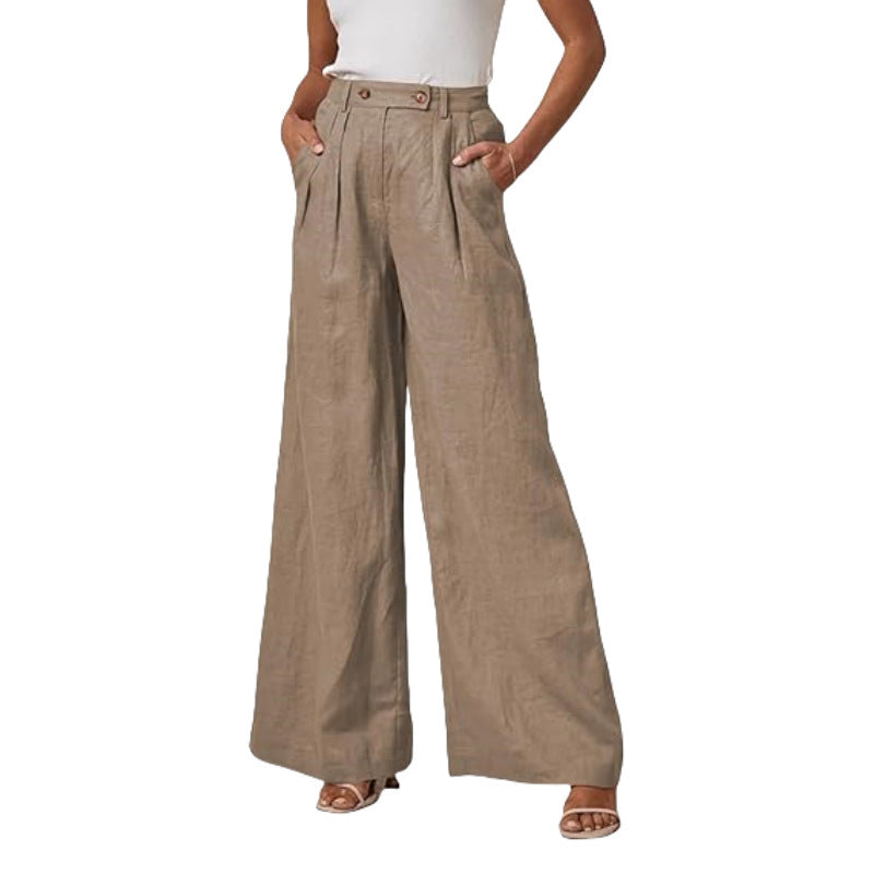 Leg Cotton And Linen Trousers Leisure Elastic High Waist Wide Leg Pants