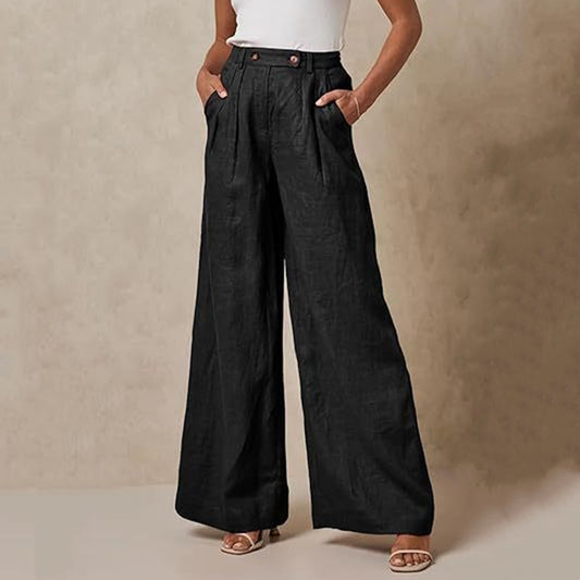 Leg Cotton And Linen Trousers Leisure Elastic High Waist Wide Leg Pants